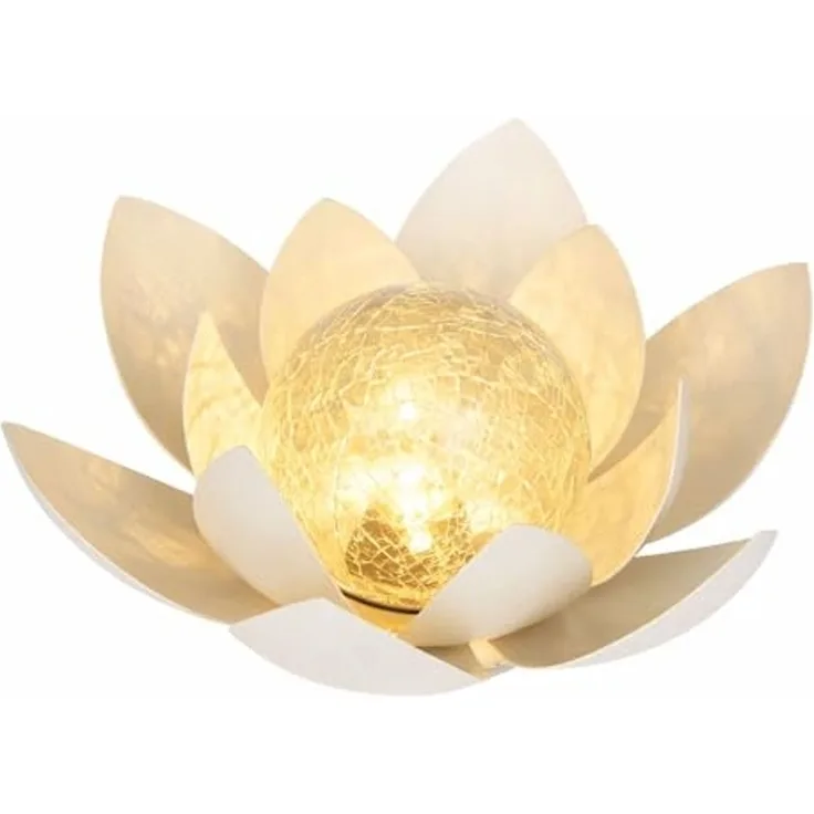 Haushalt International LED Solarleuchte, LED-Leuchtmittel fest verbaut, Warmweiß, LED Solarleuchte Lotusblume weiß Glas Außenleuchte Gartendeko D 27,6cm