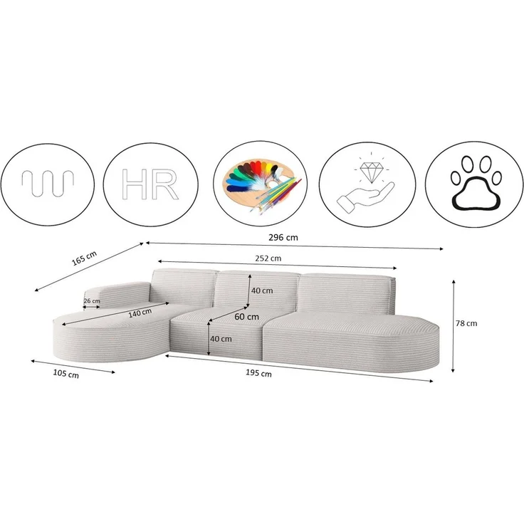 Kaiser Möbel Ecksofa Designer, Sofa L form MODENA stoff Poso, Dekorative Kissen, viele Farben, bequem – Bild 2