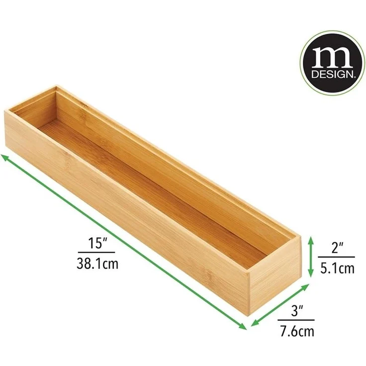 mDesign Schubladeneinsatz Aufbewahrung Organizer schmal 2er-Set Bambus Natur – Bild 2