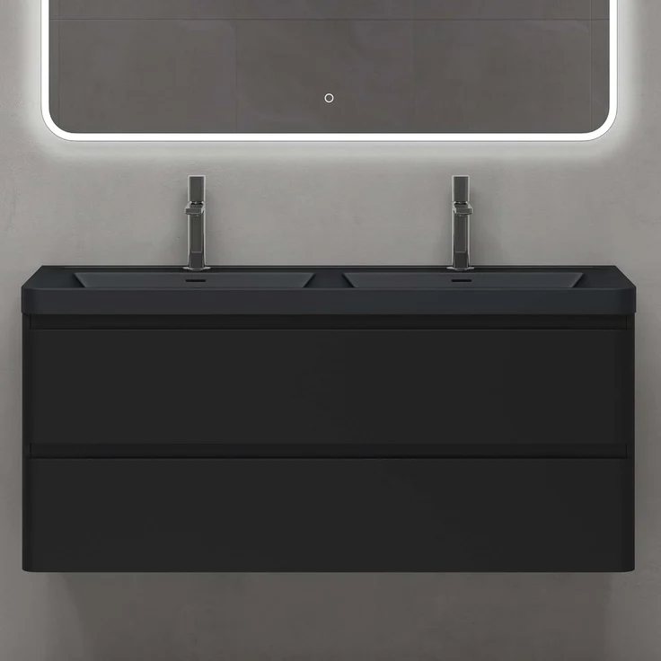 doporro Badmöbel-Set Mineraguss Waschbeckenunterschrank Badezimmer Soft-Close Lucca, Softclose-Funktion