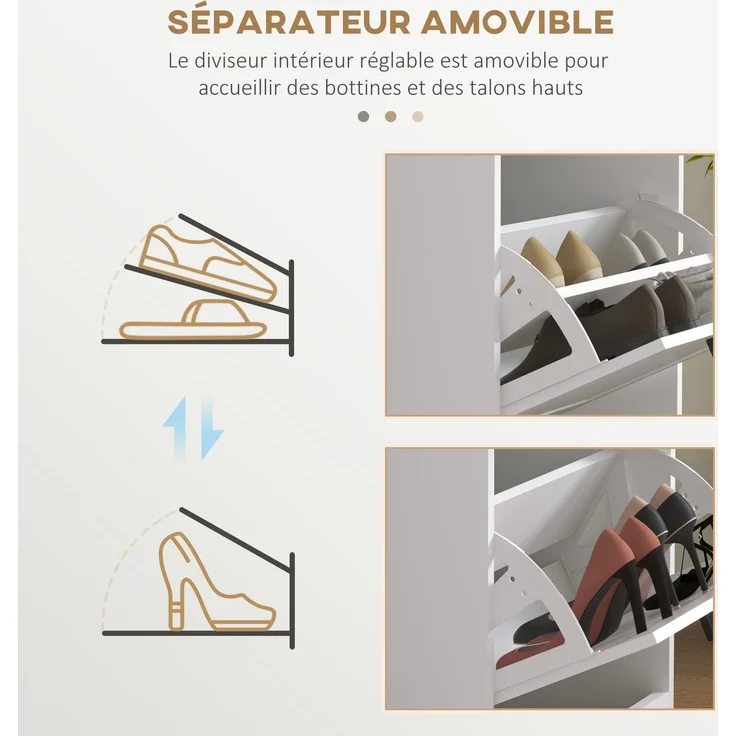 Schuhschrank, 3 Klapptüren, 15 Paar, verstellbare Einlegeböden, für Eingangsbereich, Flur, 54 x 24 x 117,5 cm, weiß – Bild 8