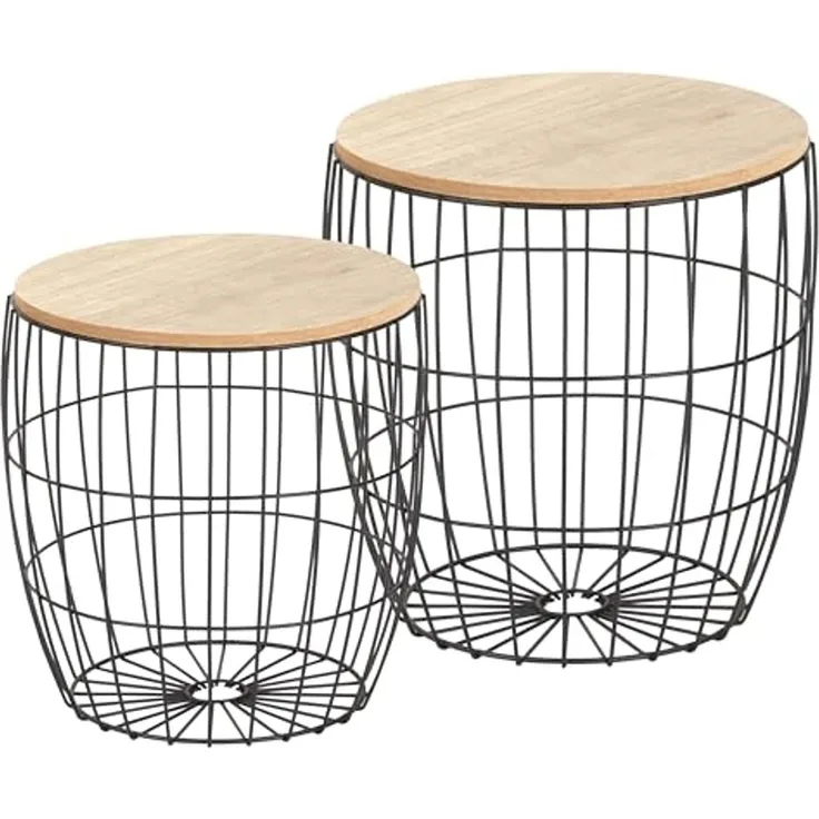Ribelli Beistelltisch, Nachttisch, Metalltisch Braune Platte, 2er Set Rundes Design