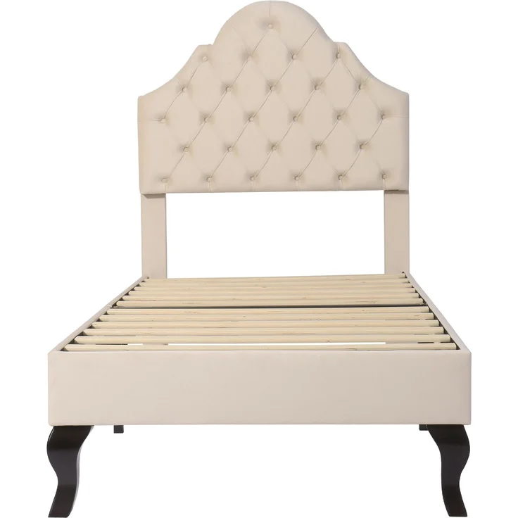 EINHOM Polsterbett 90 x 200 cm mit Lattenrost und Kopfteil, Polsterbett mit Höhenverstellbares Kopfteil, Jugendbett, Einzelbett, Holzlattenunterstützung, Einfache Montage, Samt, Beige, (Ohne Matratze) – Bild 8