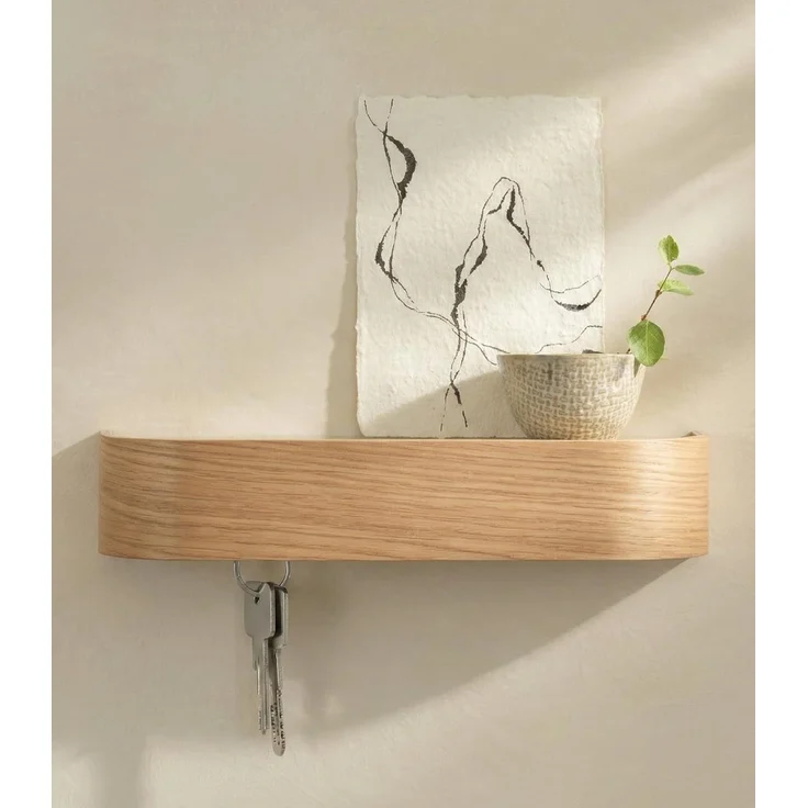 Kazai. Schlüsselbrett 'Toke' | Minimalistisches Schlüsselhaken-Design aus Berlin | Moderner Schlüsselhalter mit Ablage aus Holz | Schlüsselregal als Flur Möbel für die Wand | Eiche – Bild 1