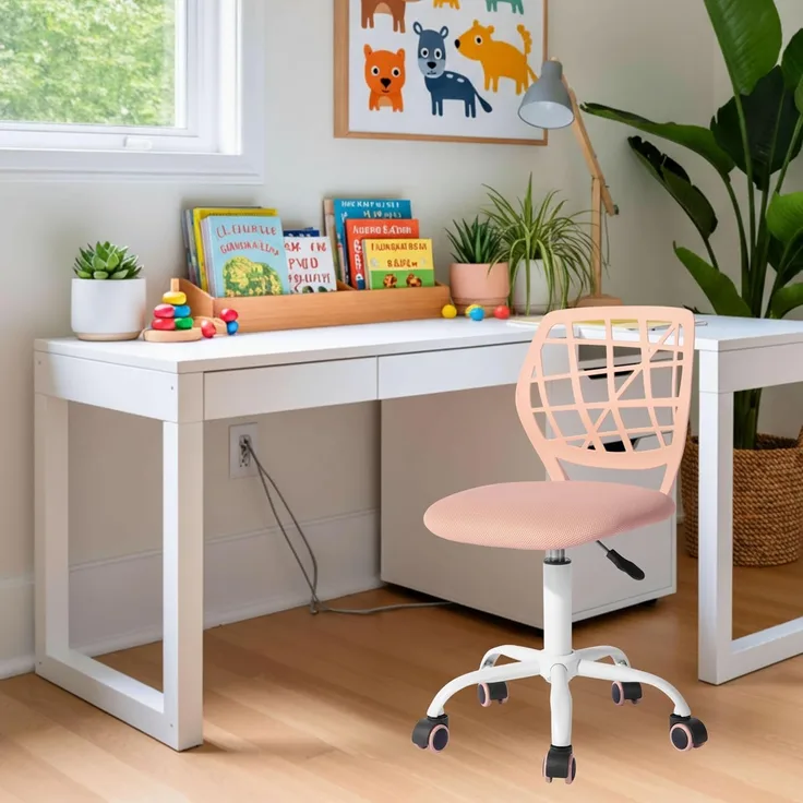 FurnitureR Kinderstuhl höhenverstellbar für Schreibtisch, ergonomischer bunter Jugendstuhl mit Rückenlehne & Armlehnen, Drehstuhl mit 5 Rollen, für Kinder 3–10 Jahre, bis 100 kg belastbar