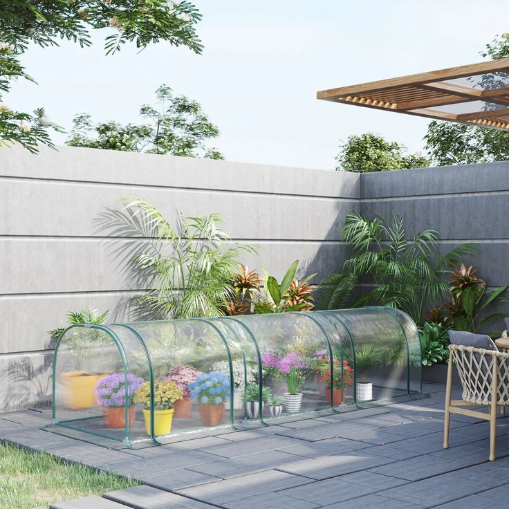 MELAYR, Gewächshaus für den Außenbereich, 350 x 100 x 80 cm, Gartengewächshaus mit 3 Rolltoren, Transparent+Dunkelgrün – Bild 4