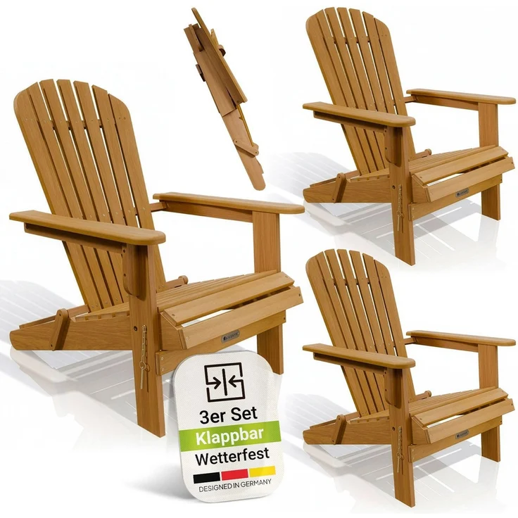 Juskys® Garten Liegestuhl Korfu 3er Set – aus Akazienholz, klappbar, 85x69x94 cm, natur, geölt, Gartenstuhl, Sonnenliege – Bild 1