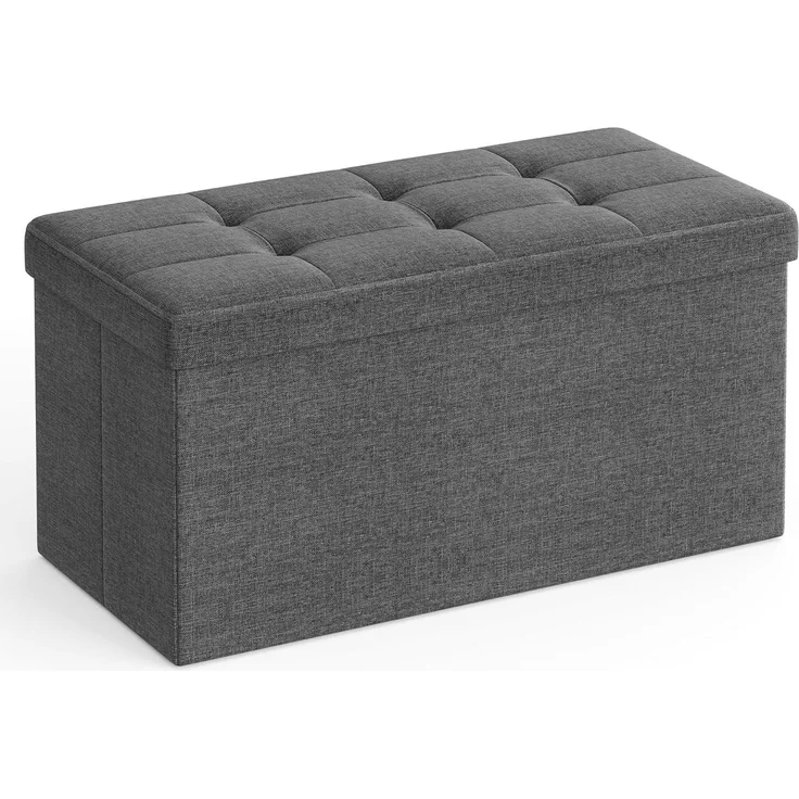 Songmics Sitzbank mit Stauraum, Sitztruhe, Sitzhocker, Aufbewahrungsbox, Fußablage, faltbar, belastbar bis 300 kg, 80 L, 76 x 38 x 38 cm, Leinenimitat, dunkelgrau LSF47K