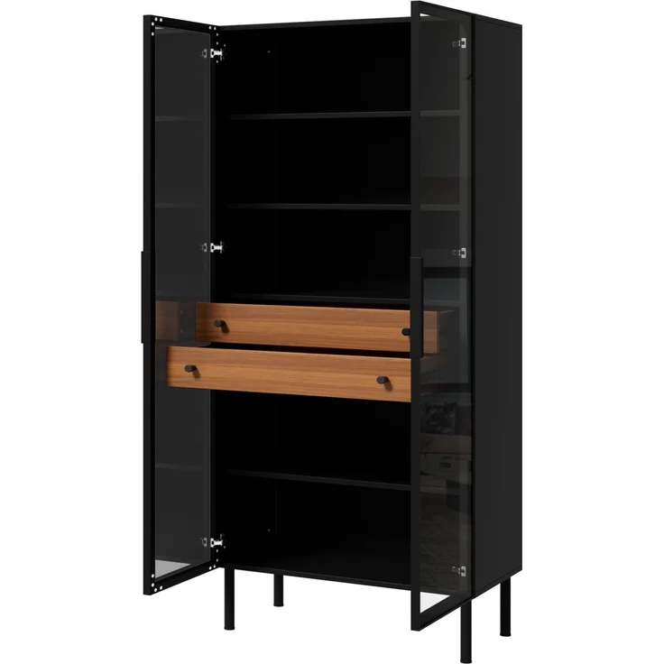DESVIAE Regal Vitrine Schwarz aus MDF/Spanplatte – 70x170x36 cm – 2 Schubladen, LED-Beleuchtung – Bild 8