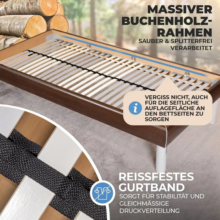 Coemo Starrer Lattenrost "EasyLat" 140x200 cm mit Mittelgurt & 28 Leisten – Bild 5