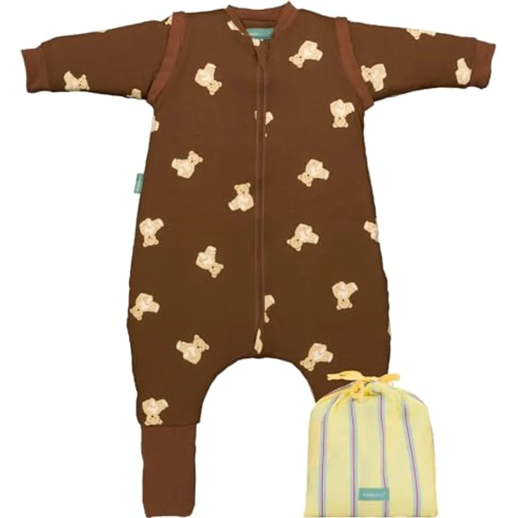 molis&co - Baby Schlafsack mit Füßen, abnehmbare Ärmel und Socken - Babyschlafsack 1 tog - Leicht gepolstert - 100% Baumwolle (Oeko-TEX 100), Premium Qualität - Teddy Mocca (80 cm) – Bild 2