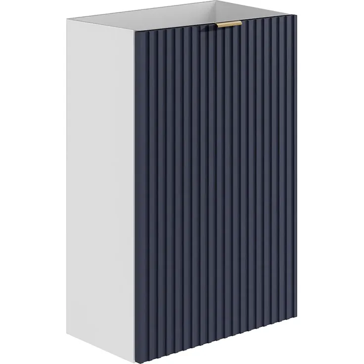 Vente-unique - Handwaschbeckenschrank geriffelt - Weißer Korpus & wendbare blaue Tür - 60 x 40 x 22 - VAHIRA