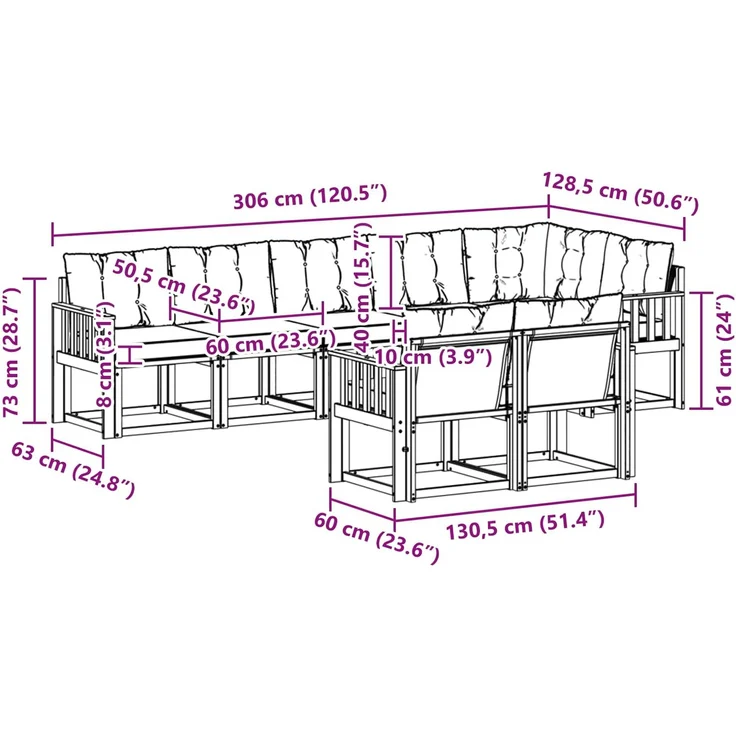 vidaXL Outdoor-Sofagarnitur 8 stk. 7-Sitzer Weiß und Hellgrau 3389593 – Bild 12