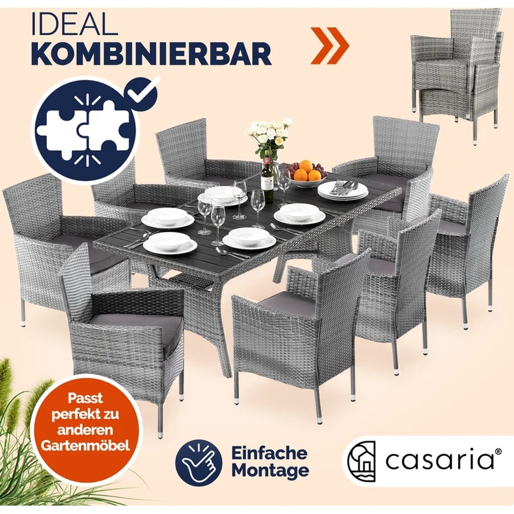 CASARIA® Polyrattan Gartenstühle 4er Set Grau – Bild 6