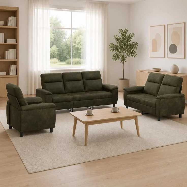 vidaXL Sofa-Set 3 pcs Olivegrün Kunstwildleder 3430665 – Bild 1