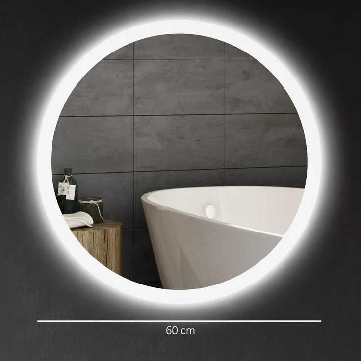 Kleankin Spiegel mit Beleuchtung, Touch-Schalter, Memory-Funktion (Wandspiegel, 1-St, Badezimmerspiegel), Anti-Beschlag, Ø60 x 3 cm – Bild 7