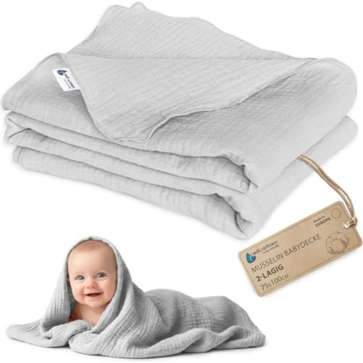 Medi Partners Musselin Babydecke 75x100cm Baby Decke Musselindecke Neugeborenen - dünne dünne Kuscheldecke Sommer Babydecken für Kleinkinder Krabbeldecke Kinderbett Kinderwagen (Grau) – Bild 1