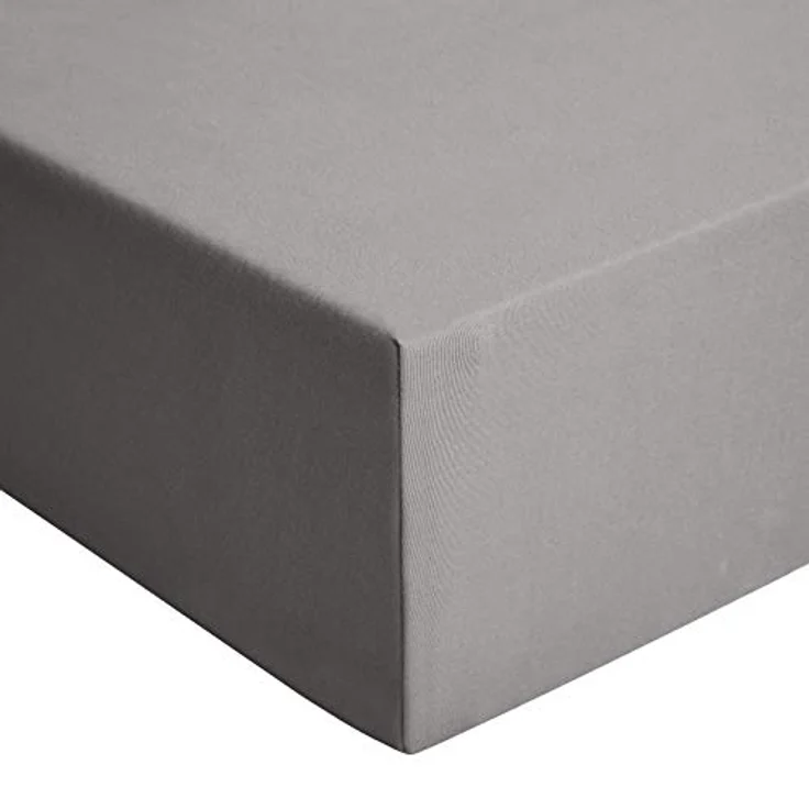 Amazon Basics Jersey Spannbettlaken, 100% Baumwolle, atmungsaktiv und maschinenwaschbar, für Matratzenhöhe bis 30 cm, 200 x 200 cm, Dunkelgrau – Bild 1