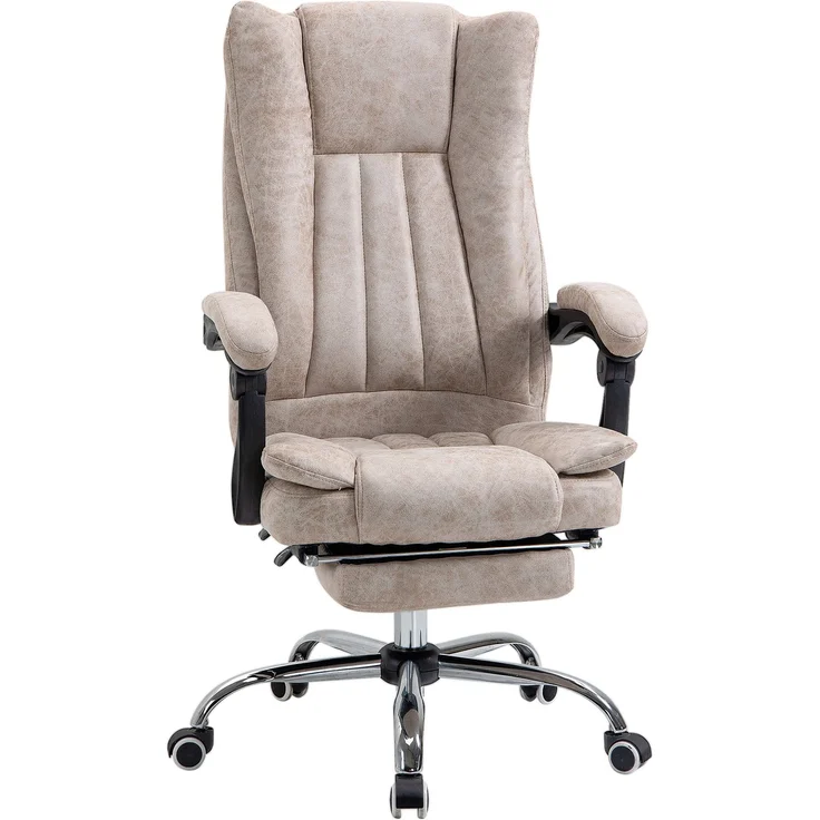 MELAYR, Bürostuhl Drehstuhl mit Liegefunktion Fußstütze Bürosessel, 63 x 71 x 118 cm, Beige+Schwarz+Silber – Bild 2
