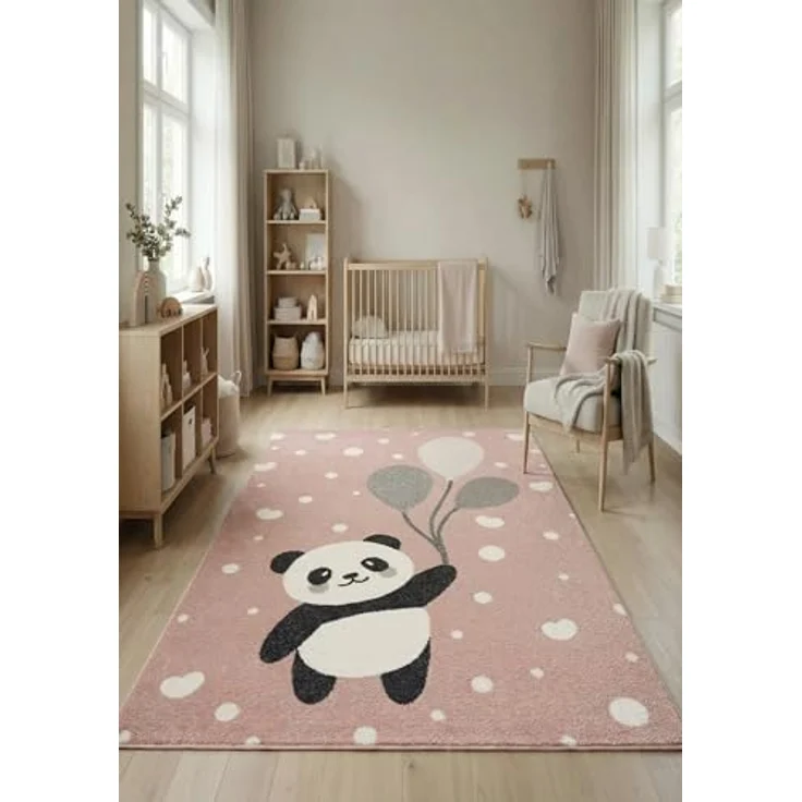 Jimri Kinderteppich Happy Friends Teppich für Kinderzimmer, Kinderteppich Bär Hase Panda, Rechteckig – Bild 4