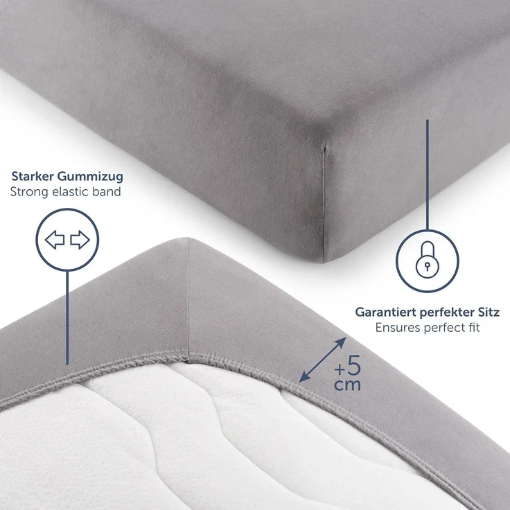 Blumtal® Premium Topper Spannbettlaken 160x200 cm Jersey - Oeko-TEX Zertifiziert - Baumwolle Spannbettlaken für Topper Dunkelgrau – Bild 4