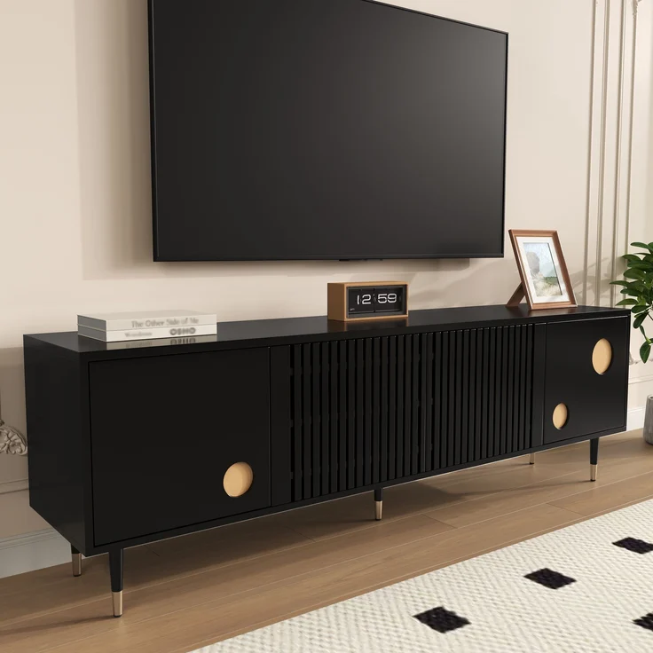 TV-Schrank aus MDF mit 4 Türen & Kabelmanagement, 170x36x54 cm, Schwarz – Bild 5
