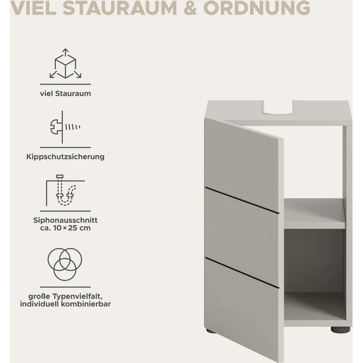 Waschbeckenunterschrank (B/H/T: 38x56x34 cm) in Kaschmir Nachbildung und schwarz – Bild 8