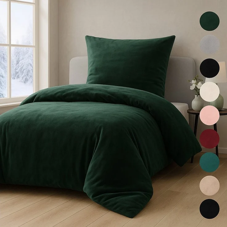Malika Bettwäsche aus 100% Mikrofaser, 135x200 + 80x80 cm Cashmere Touch, Dunkelgrün, Cashmere Touch, 2 teilig, Für Allergiker geeignet, pflegeleicht, angenehm weicher Stoff – Bild 1