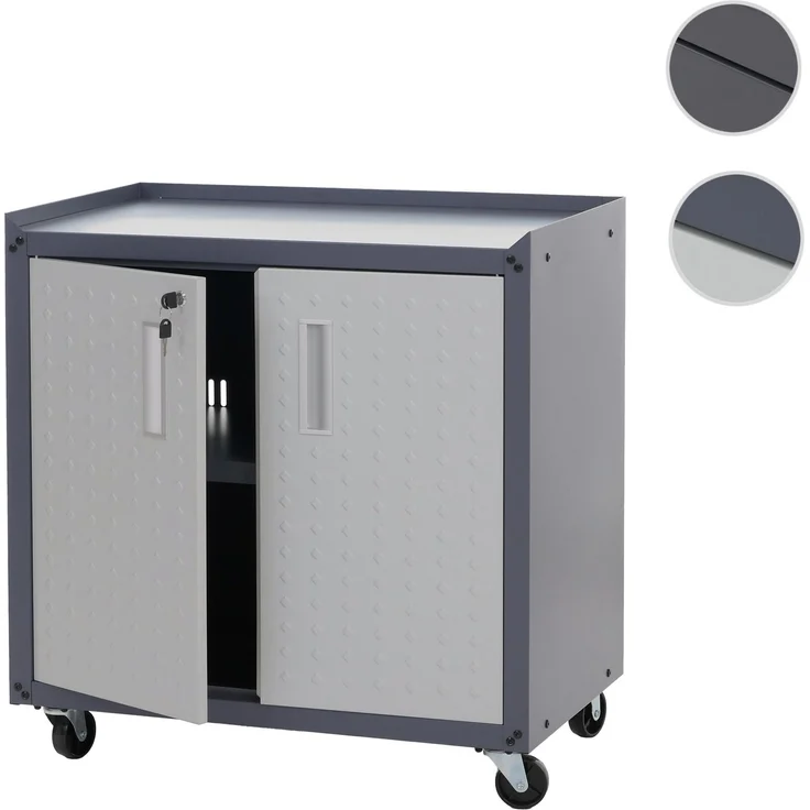 Rollschrank HWC-O52, Werkstattwagen Rollwagen, abschließbar Rollen 2 Staufächer Stahl 80x77x50cm ~ hellgrau/dunkelgrau – Bild 10