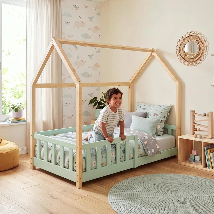 Hausbett Hesel mit Rausfallschutz 80x160 cm Mintgrün/Natur [en. casa] – Bild 5
