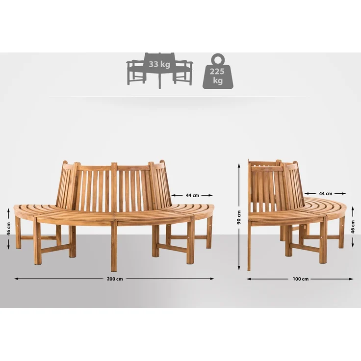 Baumbank VEGAD - Holz Teak 200x100x90 cm | Halbrunde Sitzbank Mit Lehne Baumbank Gartenbank Für Baum – Bild 7