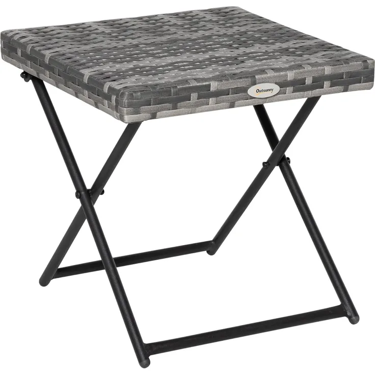 Outsunny Polyrattan Beistelltisch Gartentisch klappbar Couchtisch Gartenmöbel Falttisch Metall Grau 40 x 40 x 40 cm