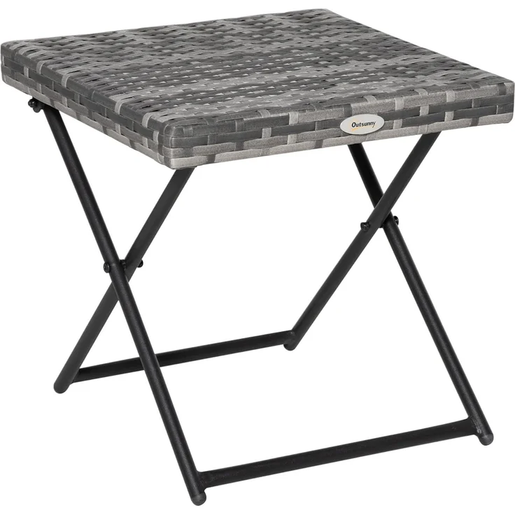 Outsunny Polyrattan Beistelltisch Gartentisch klappbar Couchtisch Gartenmöbel Falttisch Metall Grau 40 x 40 x 40 cm – Bild 1