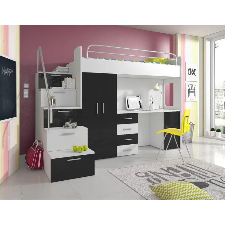 DOPPELSTOCKBETT STOCKBETT SCHWARZ BETT KINDERZIMMER ETAGENBETT MIT SCHREIBTISCH
