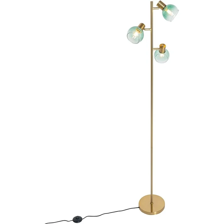 Qazqa Stehlampe Vidro, ohne Leuchtmittel, E14, Grün, Art Deco, Stahl, 3-flammig – Bild 7