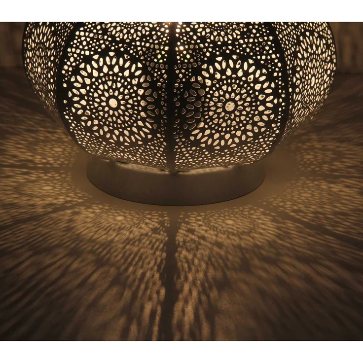 Orientalische Tischlampe Fahid LN2080 – Shabby Weiß-Gold, Handgefertigte Bodenlampe aus Metall, 30 cm Höhe x 18 cm Durchmesser – Bild 12