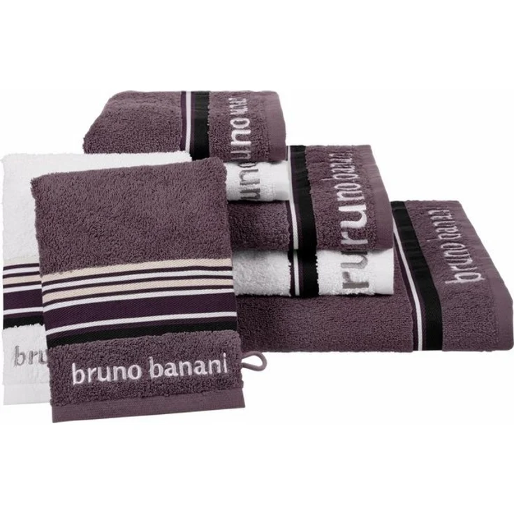 Bruno Banani Handtuch Set Maja, 1 Duschtuch, 2 Handtücher, 2 Gästehandtücher, 2 Waschhandschuhe, Walkfrottee (Set, 7-St), mit Bordüre und Markenlogo, 7 teiliges Handtücher Set, 100% Baumwolle – Bild 4