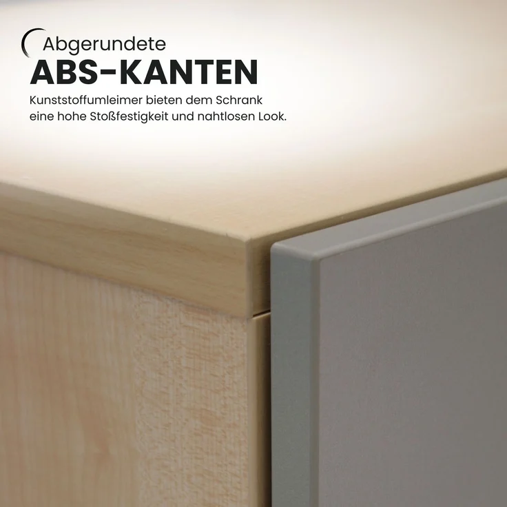 bümö Schwebetürenschrank, Sideboard Weiß/Grau - Büromöbel Sideboard Holz 160cm breit, 42cm schmal, Büro Schrank mit Schwebetür für Flur oder als Wohnzimmer-Kommode, 1780-W-5 – Bild 5