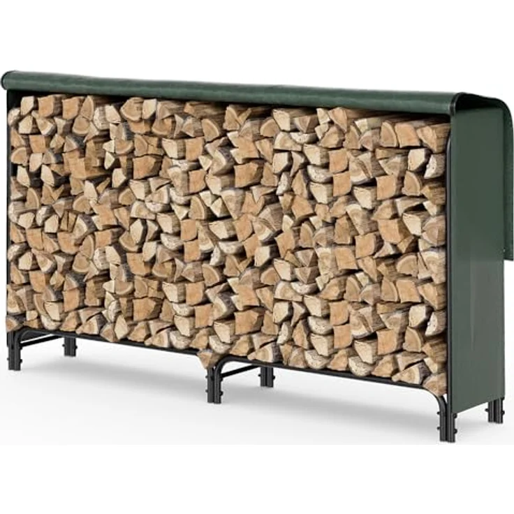 VOUNOT Kaminholzregal Aussen Metall, Brennholzregal Außen, Feuerholzregal Outdoor mit wasserdichte Abdeckung, 200 x 116 x 36 cm – Bild 2
