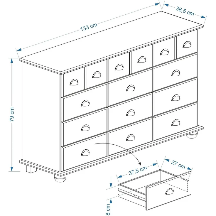 IDIMEX Kommode COLMAR, Schubladenschrank Kommode Apothekerschrank Sideboard mit 12 Schubladen – Bild 3