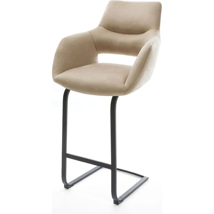 Barstuhl Yago-Flex Mikrofaser Beige Vintage Freischwinger Flach Metall Schwarz Taschenfederkern – Bild 2