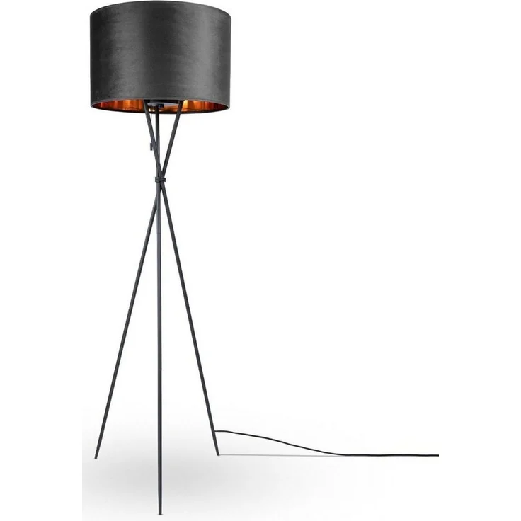 Paco Home Stehlampe Kate uni Color, ohne Leuchtmittel, Wohnzimmer Dreibein Standleuchte Velour Höhe 177,5cm Filigran E27 – Bild 2