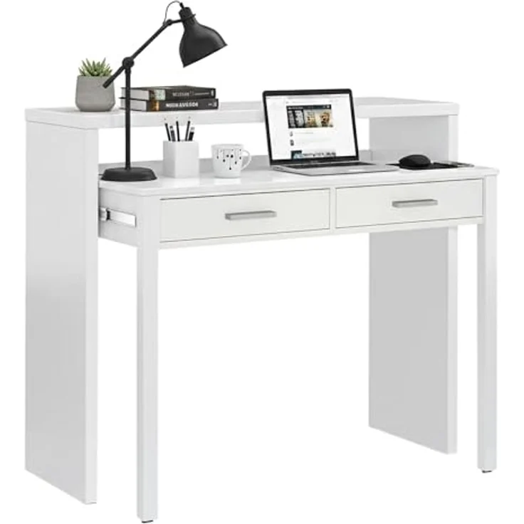 Dmora - Billings Schreibtisch, Möbel für Arbeitszimmer Büro, Schreibtisch mit ausziehbarer Platte, PC-Schreibtisch mit 2 Schubladen, 99 x 36 x 88 cm, Weiß – Bild 3