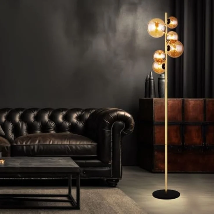 LED Stehleuchte, 6-Flammig, Glas Amber, messing, H 155 cm – Bild 3