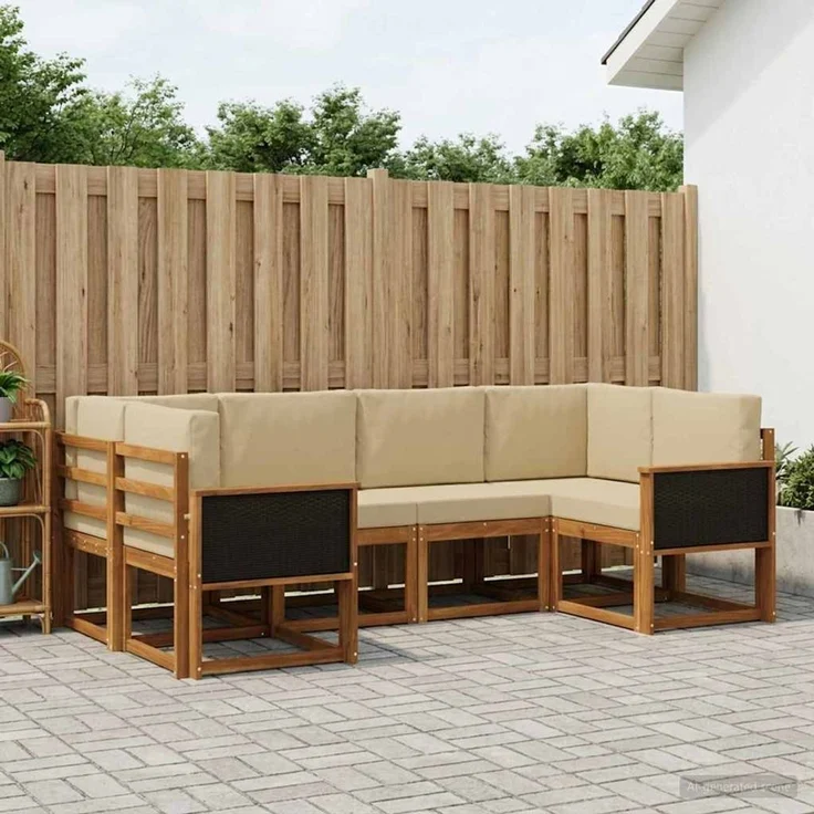 vidaXL Outdoor-Sofagarnitur 6 stk. 6-Sitzer Natur und Beige 3385484 – Bild 1