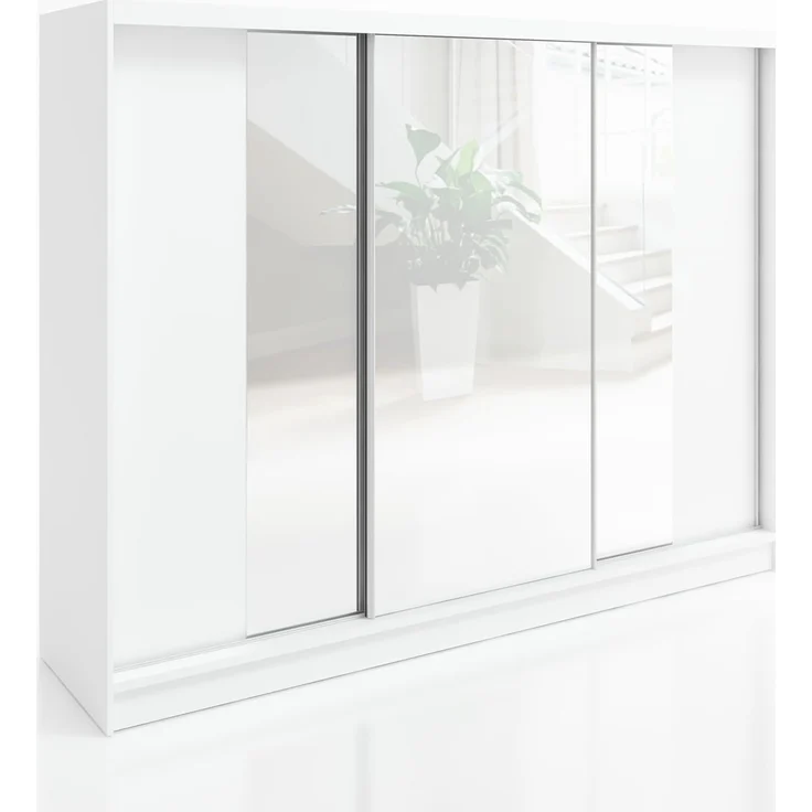 Schwebetürenschrank VENA 3-türig Schrank 200 cm (mit Spiegel) Farbe: Weiß – Bild 2