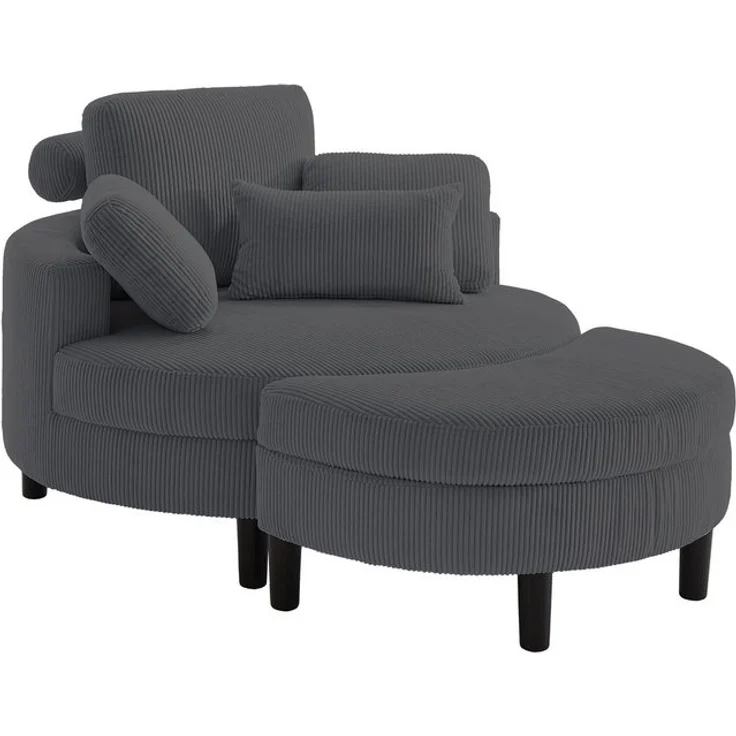 ATLANTIC home collection Loveseat Ravi, XXL- Sessel, inklusive Stauraumhocker, Rückenkissen & drei Zierkissen – Bild 4