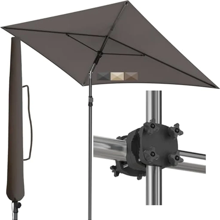 Menz Sonnenschirm Balkon - 3-IN-1 Sonnenschutz Balkon SET in Taupe, UPF 50+ Sonnenschirm rechteckig 200x125 cm + stabiler Sonnenschirmhalter Balkongeländer + Sonnenschirmhülle – Bild 1