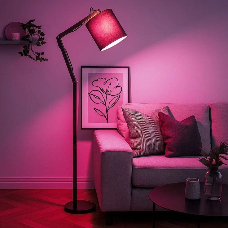 Smart RGB LED Stehlampe, Holz, Textil, grau, schwarz, beweglich, H 172 cm – Bild 3