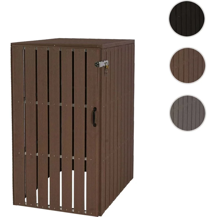 XL 1er-/2er-WPC-Mülltonnenverkleidung HWC-J28, Mülltonnenbox, Metall Holzoptik, erweiterbar ~ braun – Bild 8